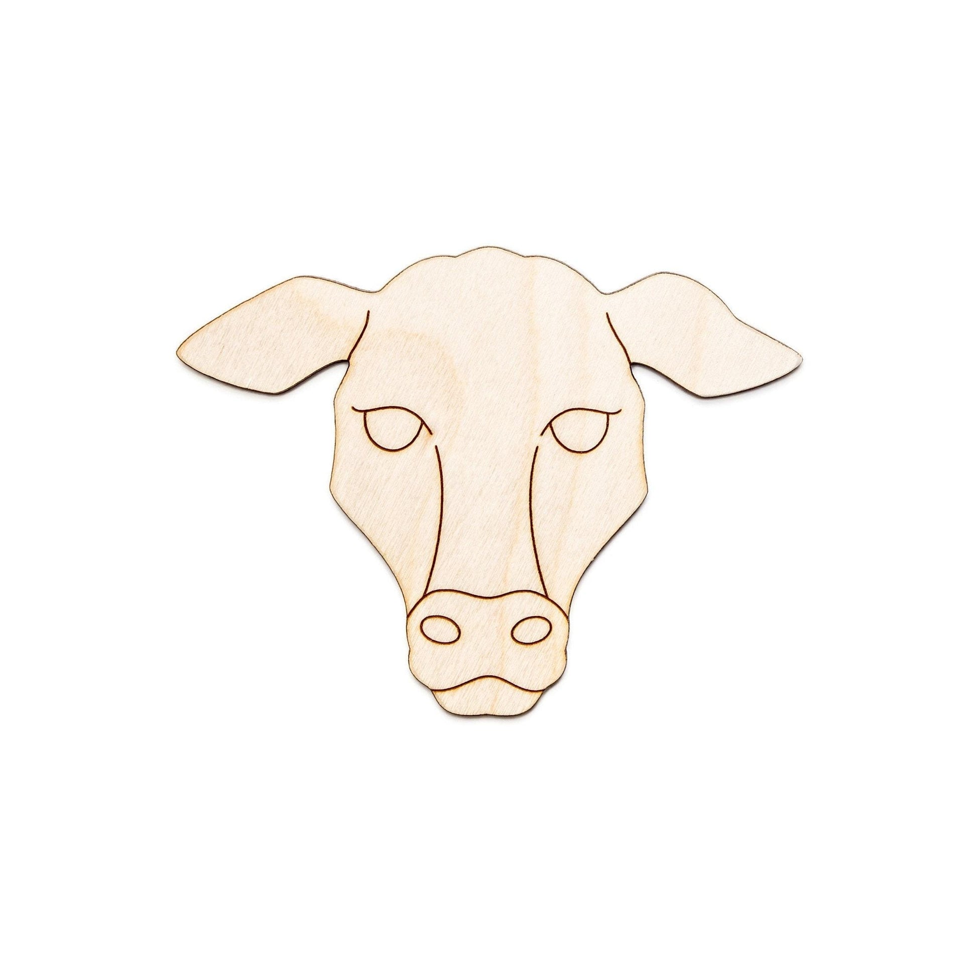 Cow Head Detailed Wood Cutout - Laser Cut Unfinished Craft Shape - Multiple Sizes