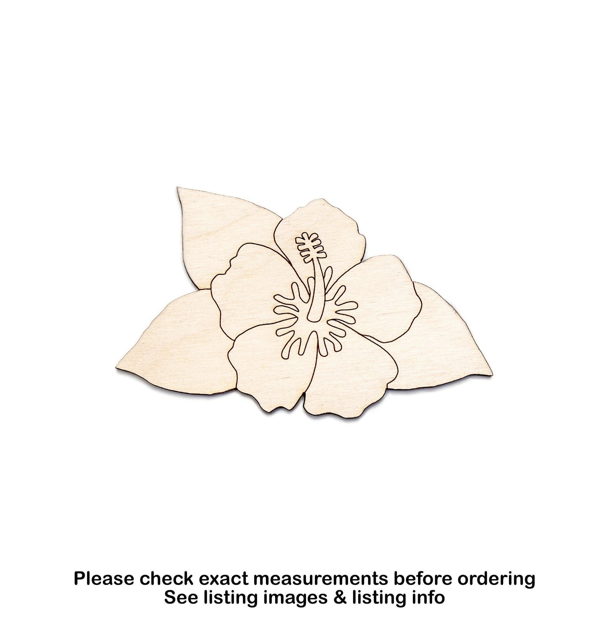 Tropical Flower With Leaves Detailed Wood Cutout - Laser Cut Unfinished Craft Shape - Multiple Sizes