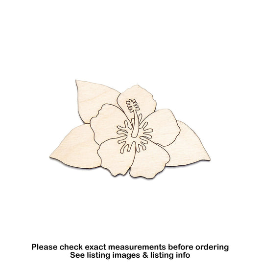 Tropical Flower With Leaves Detailed Wood Cutout - Laser Cut Unfinished Craft Shape - Multiple Sizes