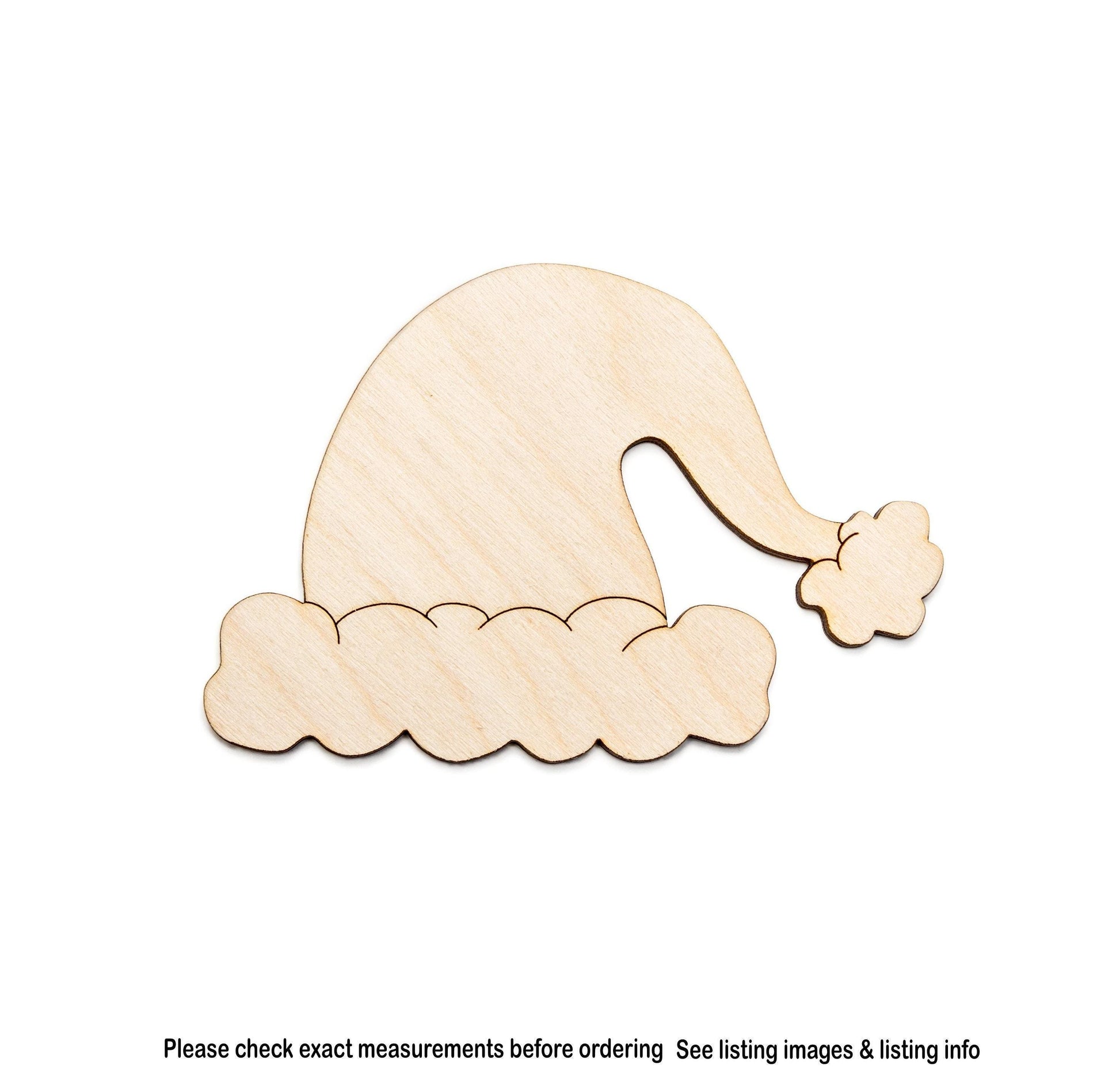 Santa Hat Wood Cutout - Laser Cut Unfinished Craft Shape - Multiple Sizes