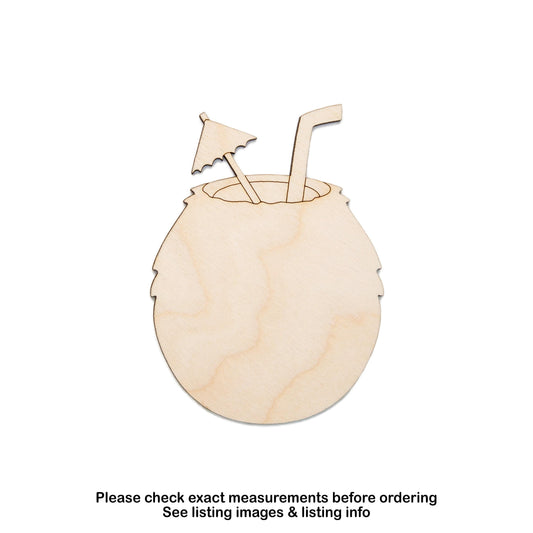 Coconut Drink Wood Cutout - Laser Cut Unfinished Craft Shape - Multiple Sizes