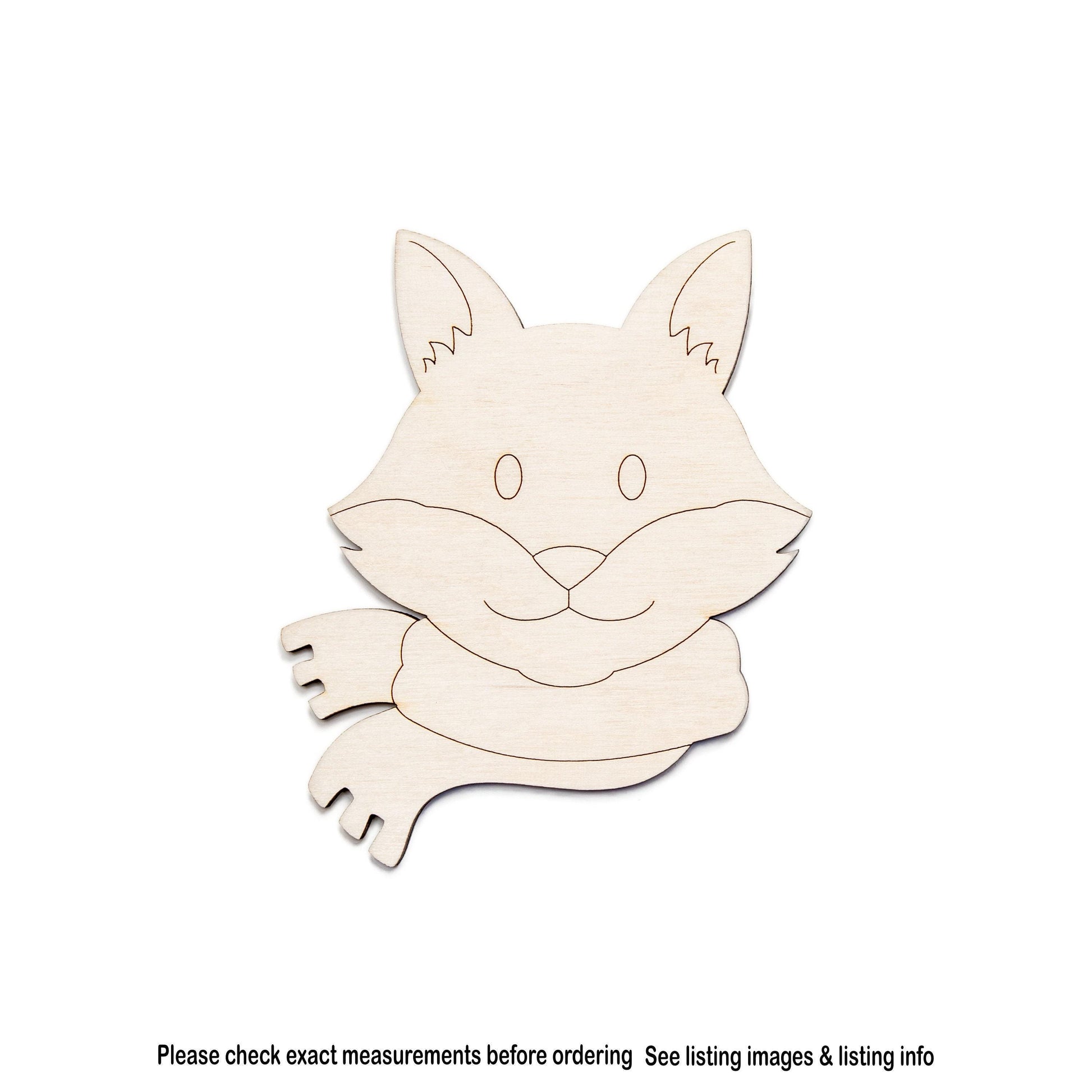 Cute Winter Fox With Scarf Wood Cutout - Laser Cut Unfinished Craft Shape - Multiple Sizes