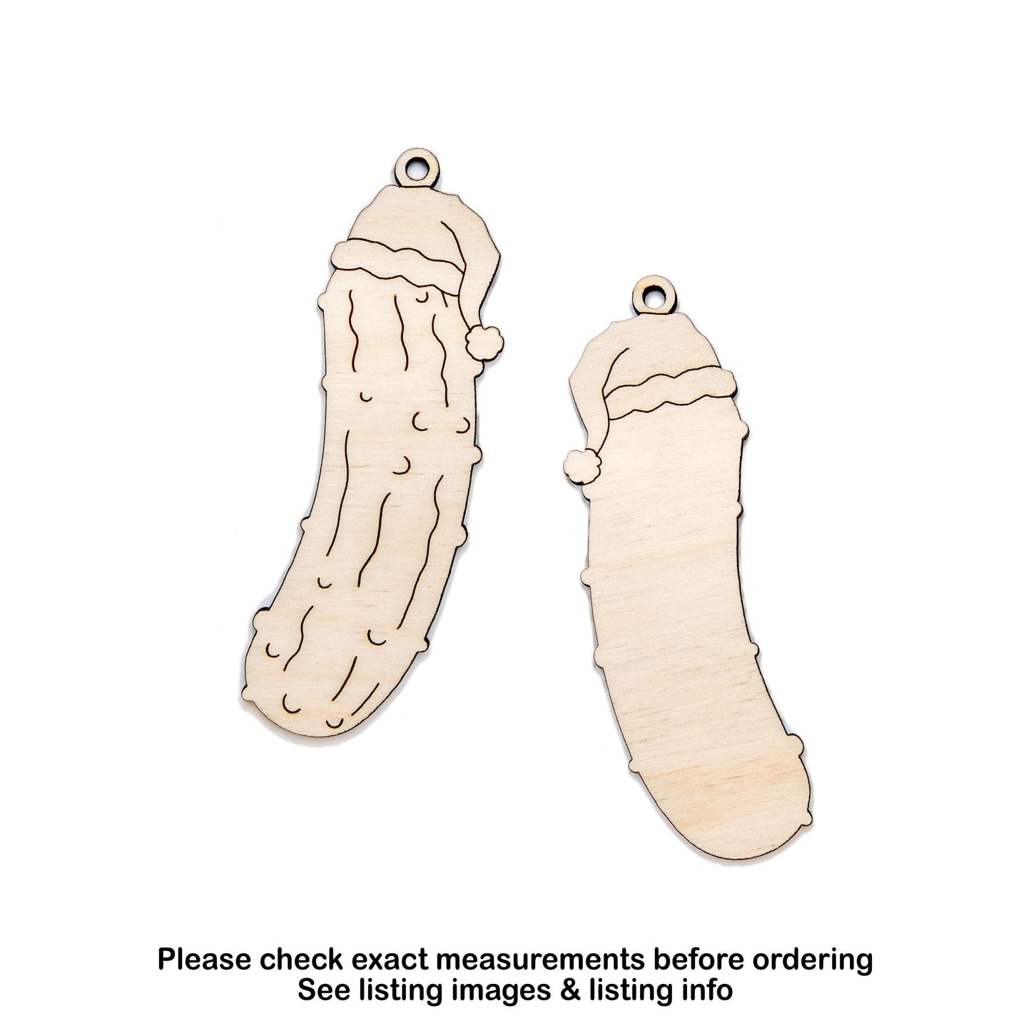 Pickle With Santa Hat Wood Ornament - Laser Cut Unfinished Holiday Craft Shape