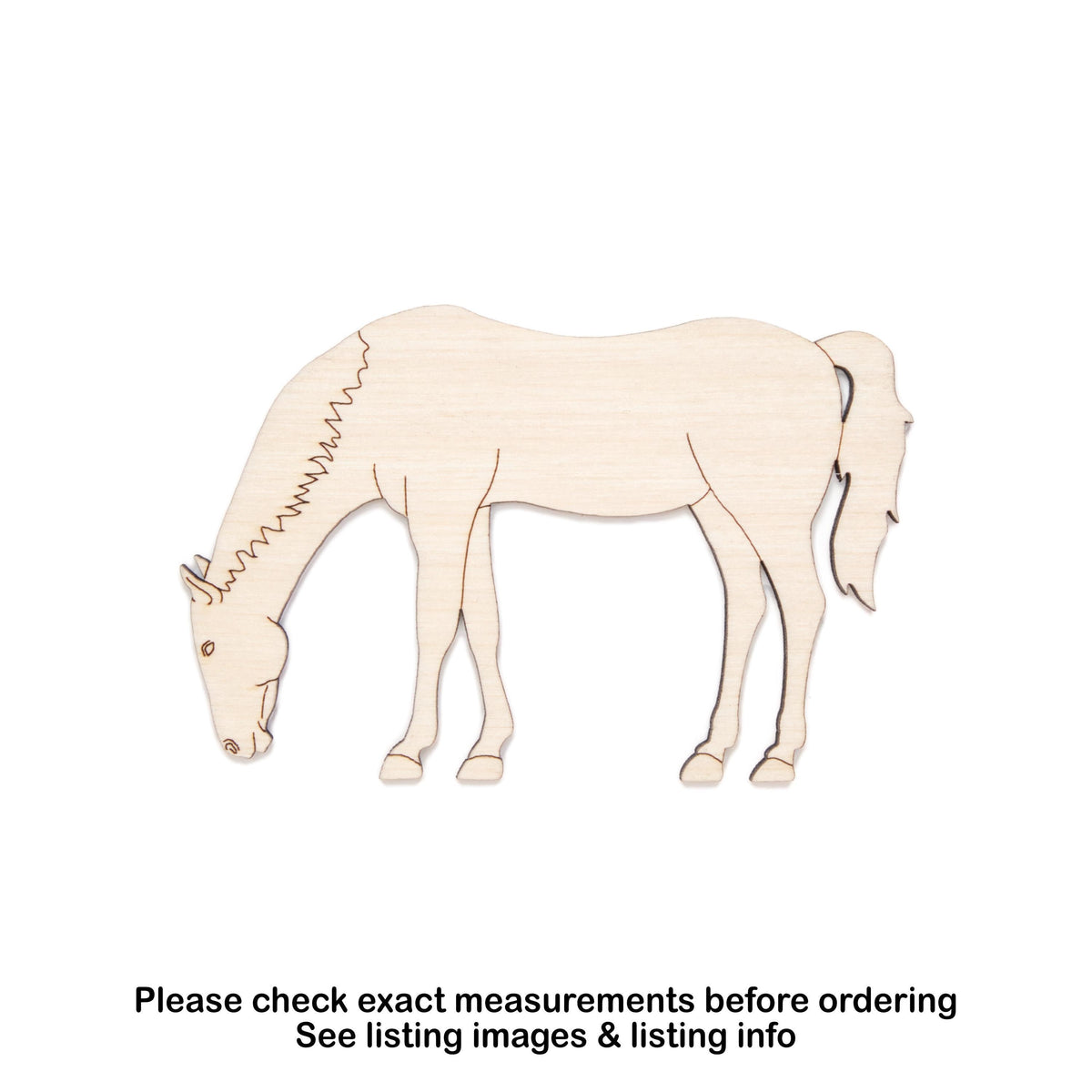Horse Grazing Detailed Wood Cutout - Laser Cut Unfinished Craft Shape - Multiple Sizes
