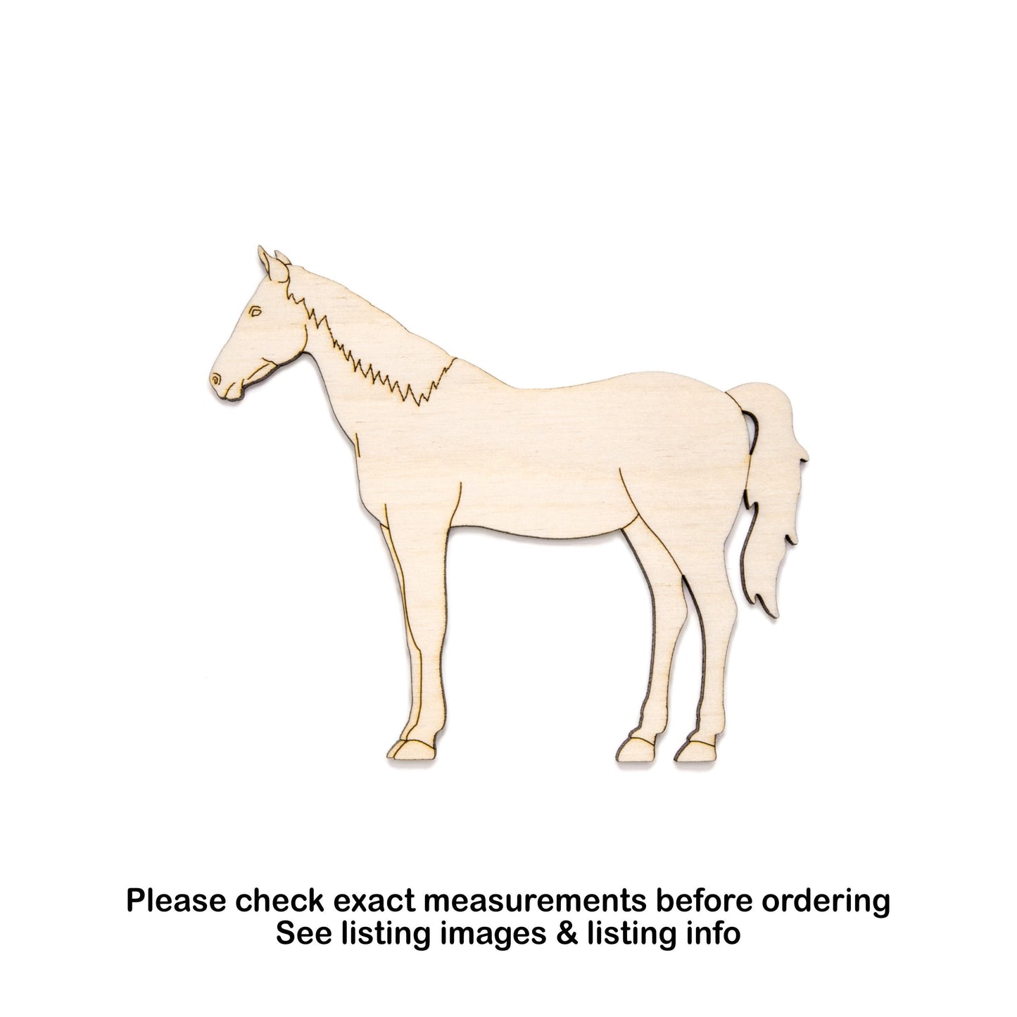 Standing Horse Detailed Wood Cutout - Laser Cut Unfinished Craft Shape - Multiple Sizes
