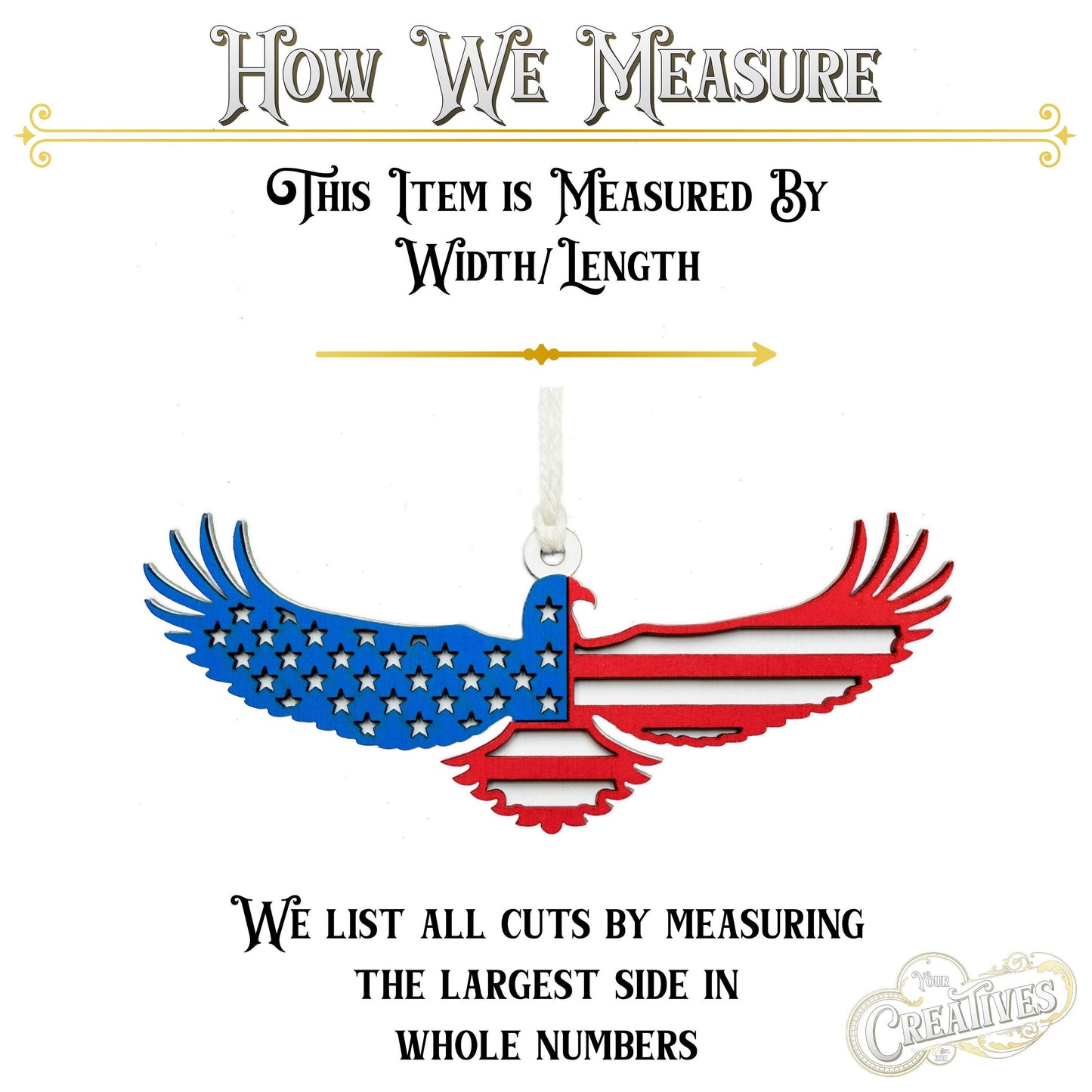 American Flag Eagle Painted Wood Ornament - Laser Cut Patriotic Holiday Craft Shape