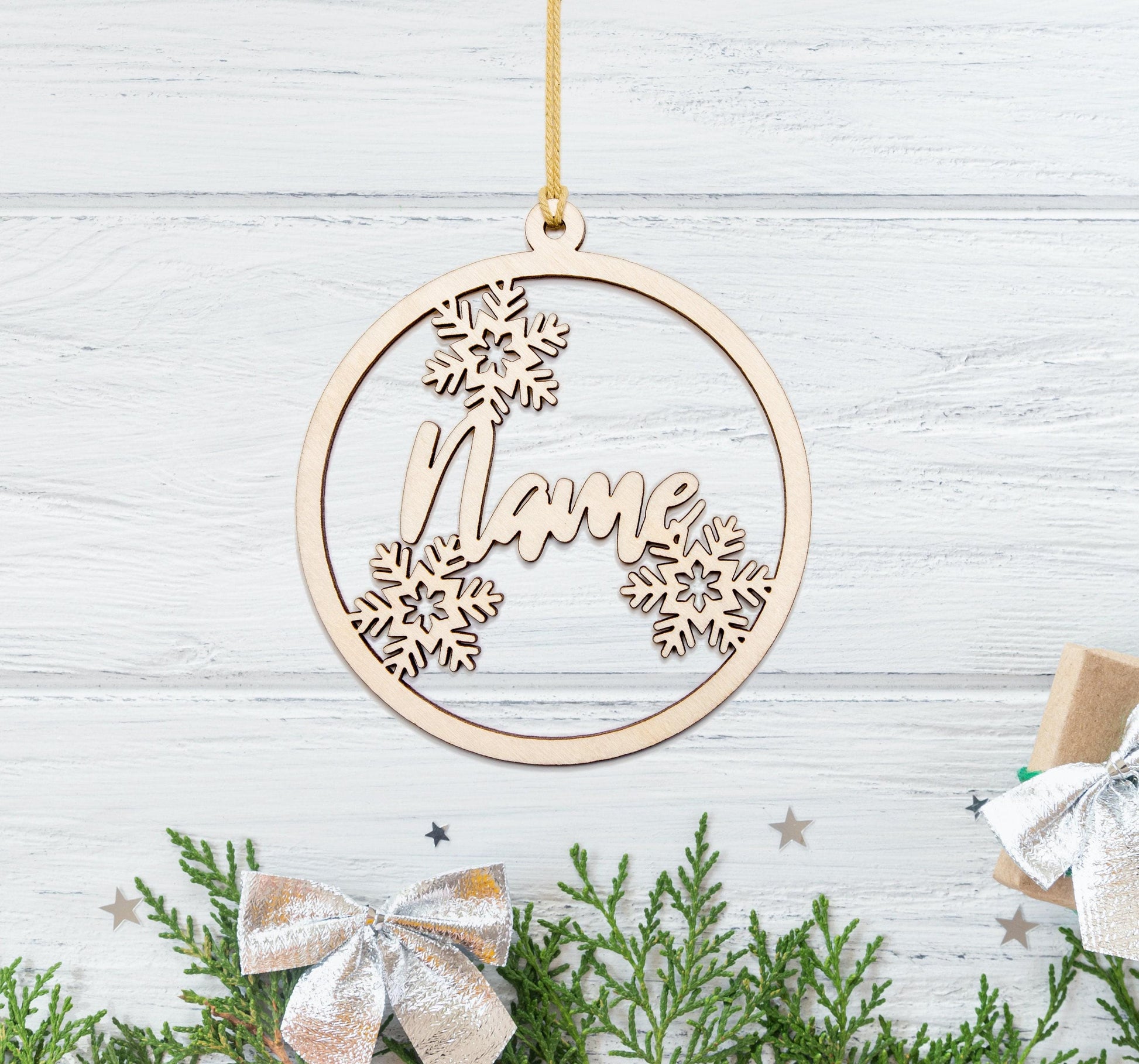 Snowflake Custom Name Wood Ornament - Laser Cut Unfinished Holiday Craft Shape