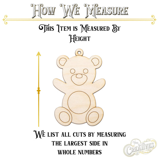 Teddy Bear Wood Ornament - Laser Cut Unfinished Holiday Craft Shape