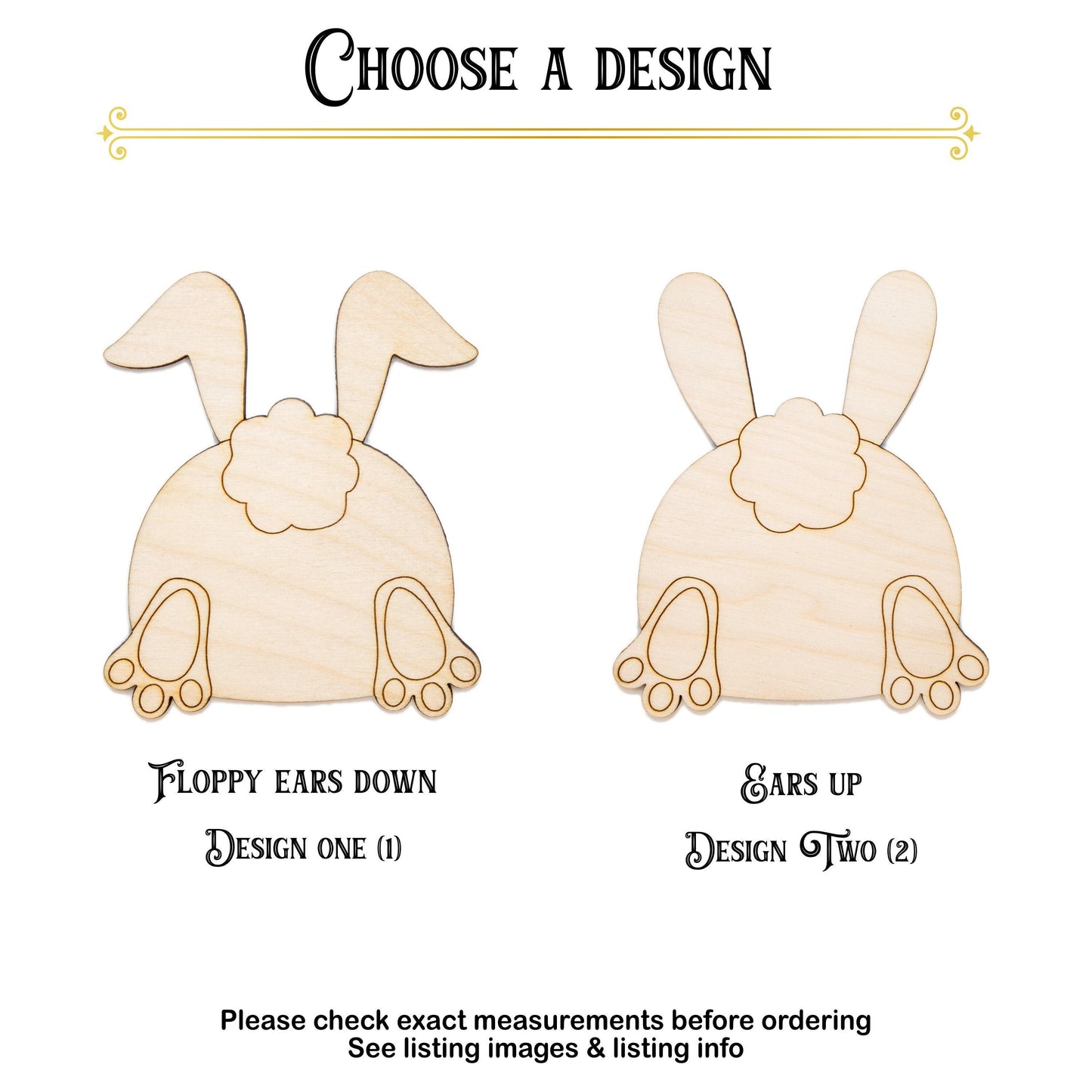 Bunny Butt Wood Cutout - Laser Cut Unfinished Craft Shape - Multiple Sizes