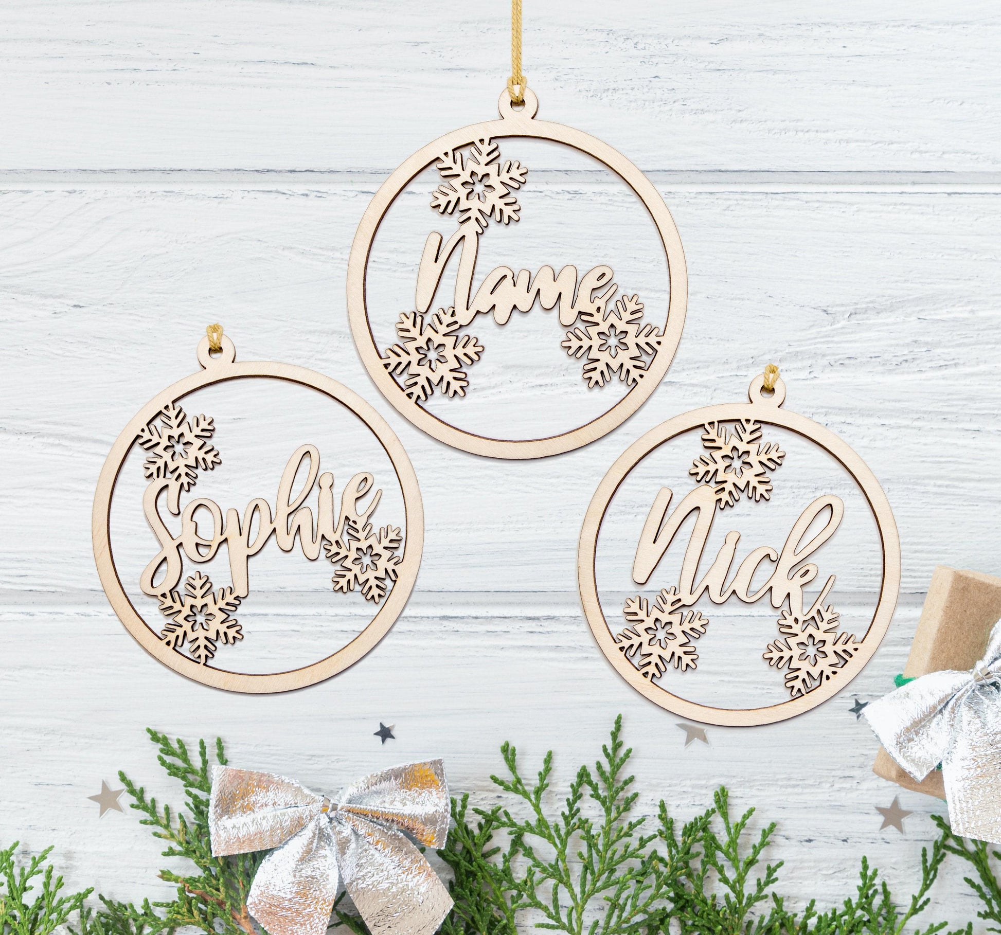Snowflake Custom Name Wood Ornament - Laser Cut Unfinished Holiday Craft Shape