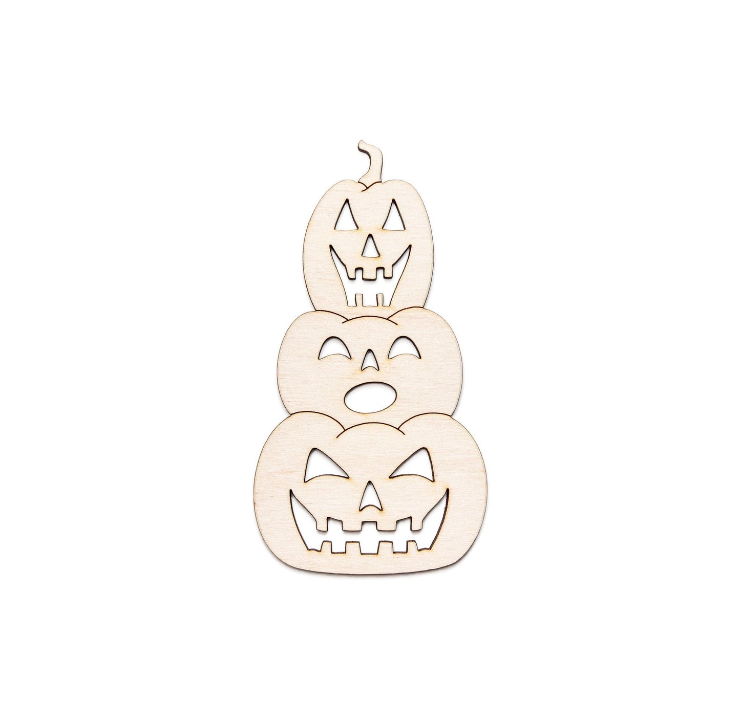 Stacked Jack O Lanterns Detailed Wood Cutout - Laser Cut Unfinished Craft Shape - Multiple Sizes