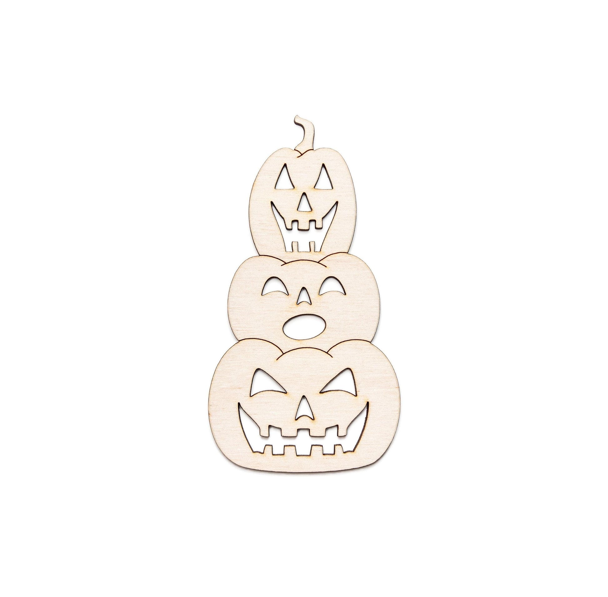 Stacked Jack O Lanterns Detailed Wood Cutout - Laser Cut Unfinished Craft Shape - Multiple Sizes