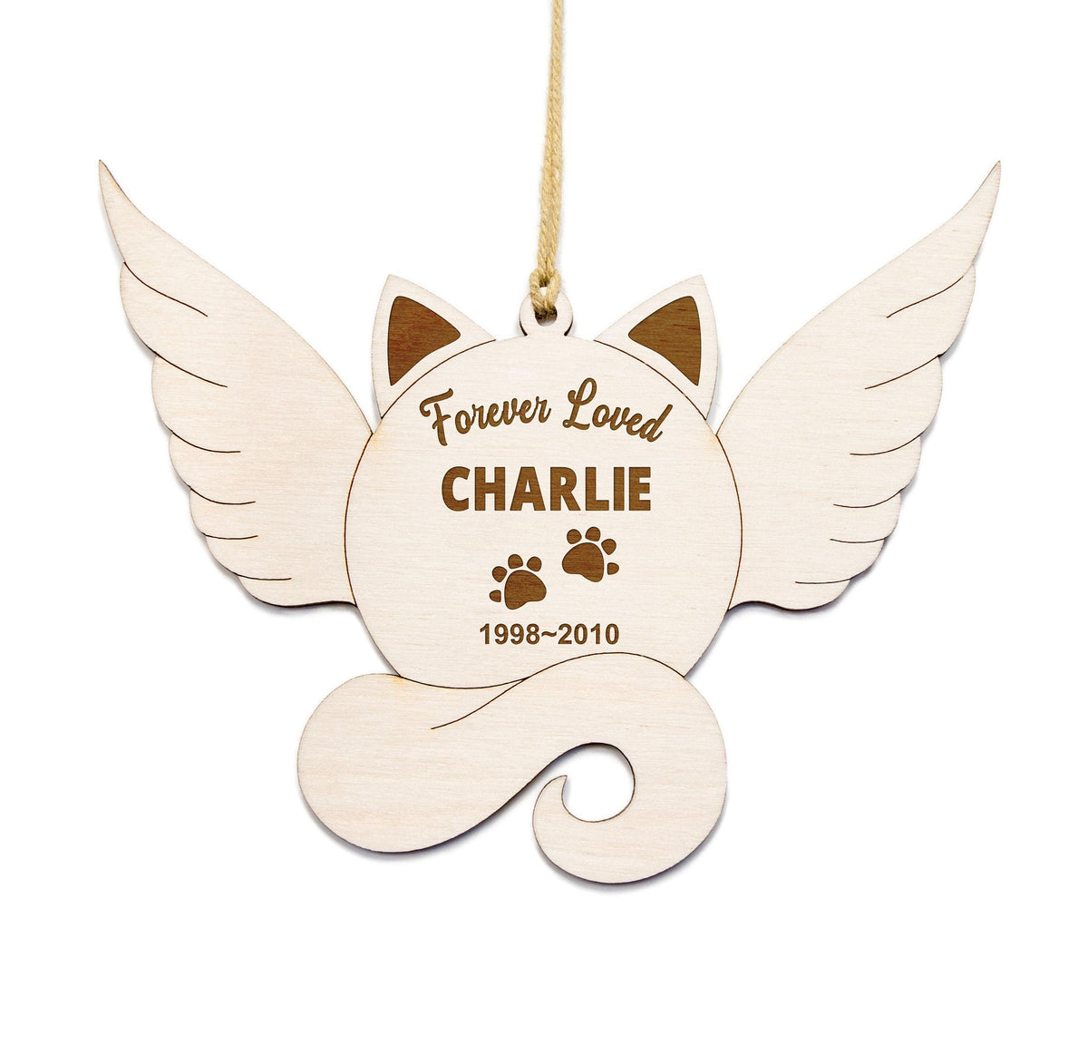 Custom Cat Memorial Wood Ornament - Laser Cut Personalized Holiday Craft Shape