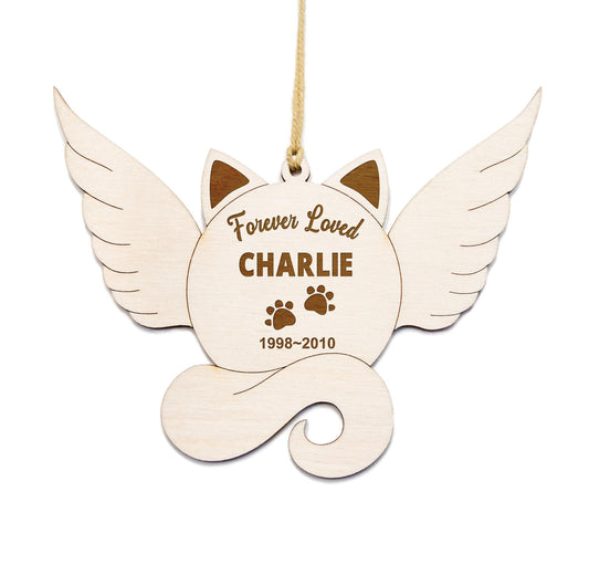 Custom Cat Memorial Wood Ornament - Laser Cut Personalized Holiday Craft Shape