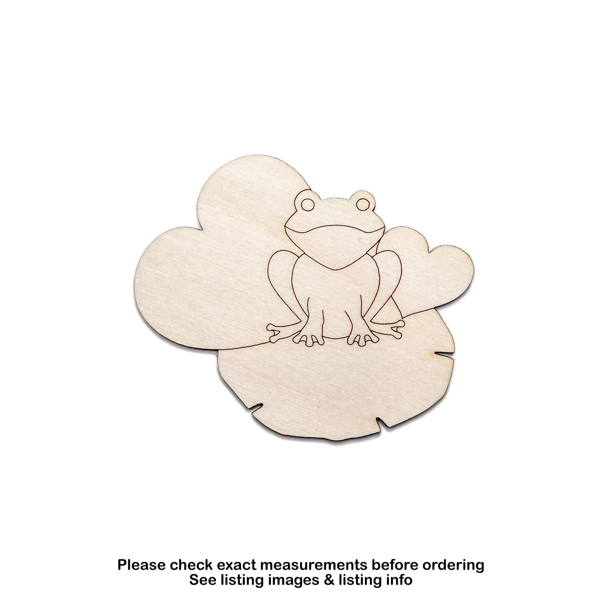 Frog On Lily Pad With Hearts Wood Cutout - Laser Cut Unfinished Craft Shape - Multiple Sizes