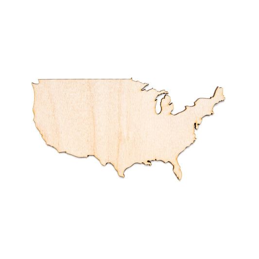 USA Blank Wood Cutout - Laser Cut Unfinished Craft Shape - Multiple Sizes
