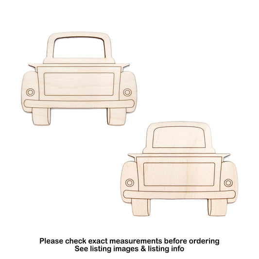 Vintage Truck Back View Detailed Wood Cutout - Laser Cut Unfinished Craft Shape - Multiple Sizes