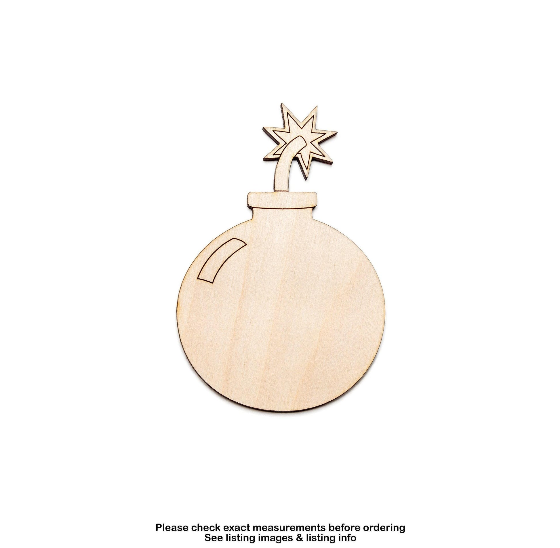 Cartoon Bomb Wood Cutout - Laser Cut Unfinished Craft Shape - Multiple Sizes