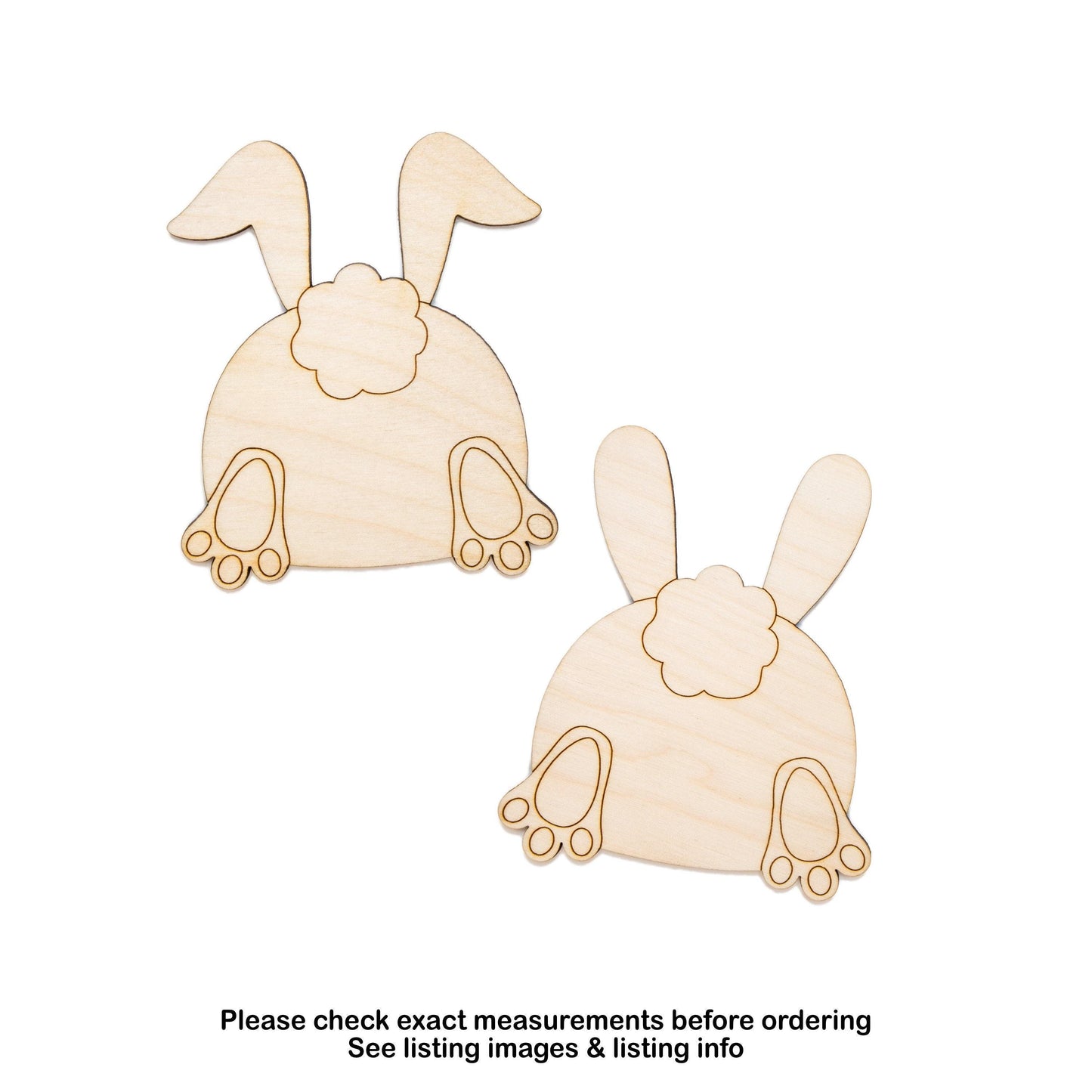 Bunny Butt Wood Cutout - Laser Cut Unfinished Craft Shape - Multiple Sizes