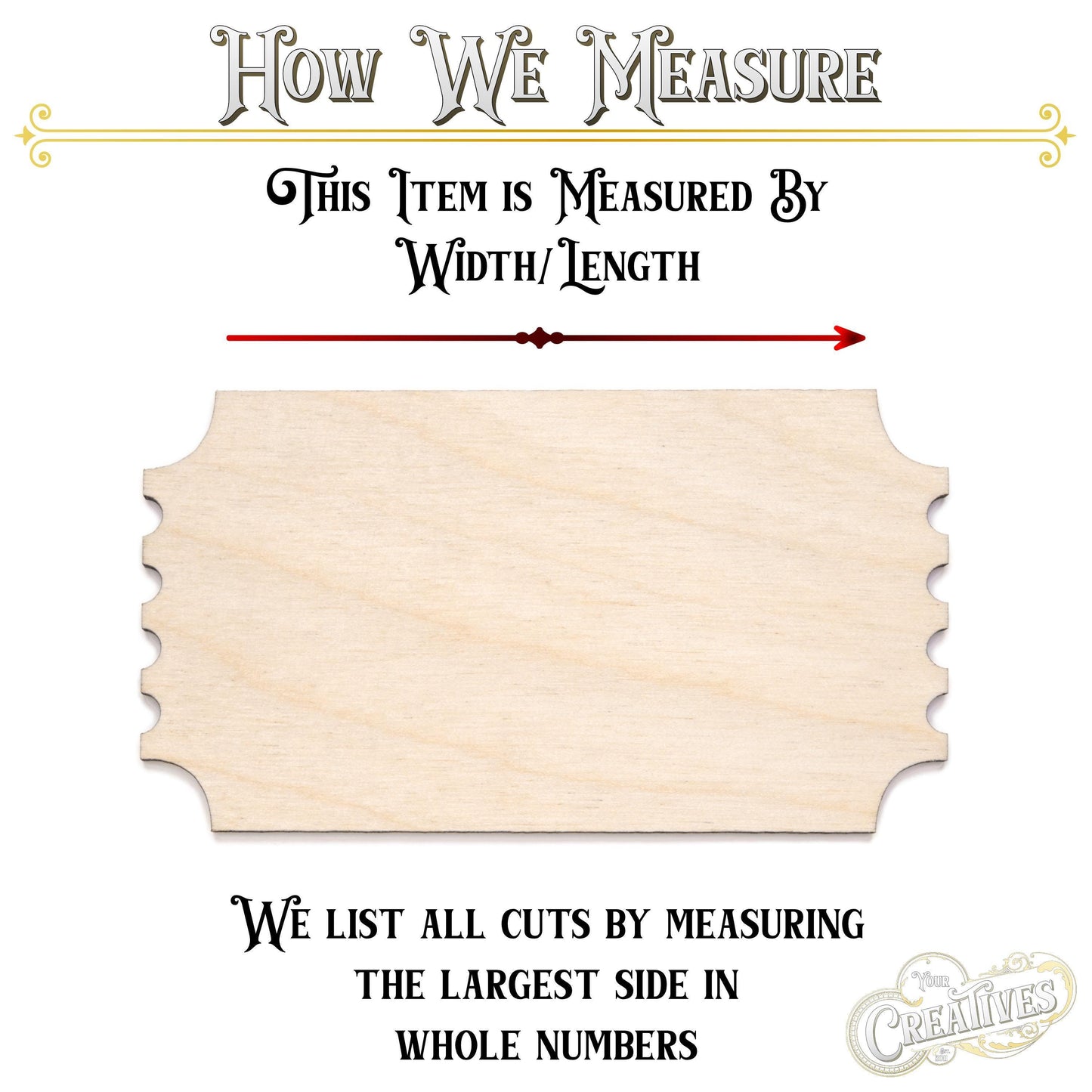 Ticket Blank Wood Cutout - Laser Cut Unfinished Craft Shape - Multiple Sizes