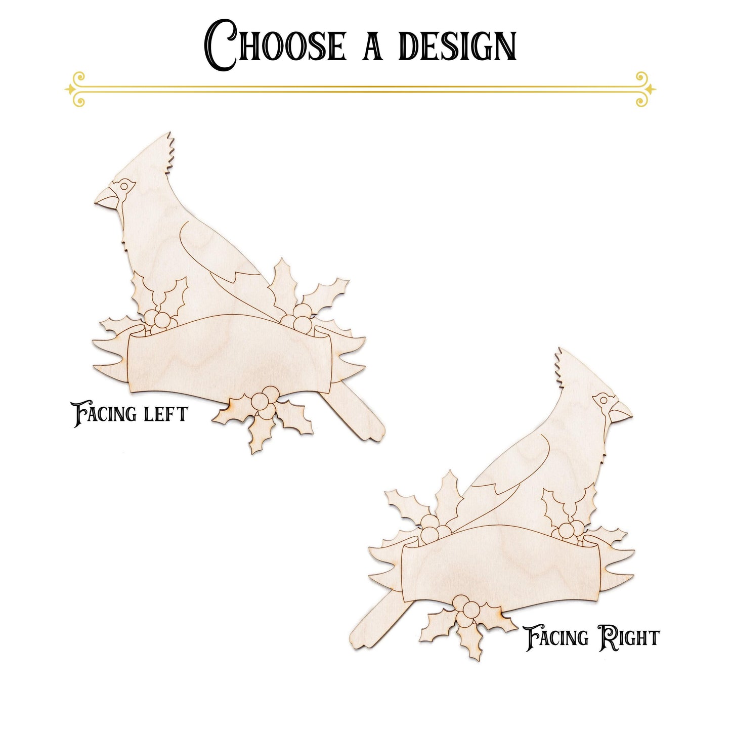 Cardinal Holiday Banner Detailed Wood Cutout - Laser Cut Unfinished Craft Shape - Multiple Sizes