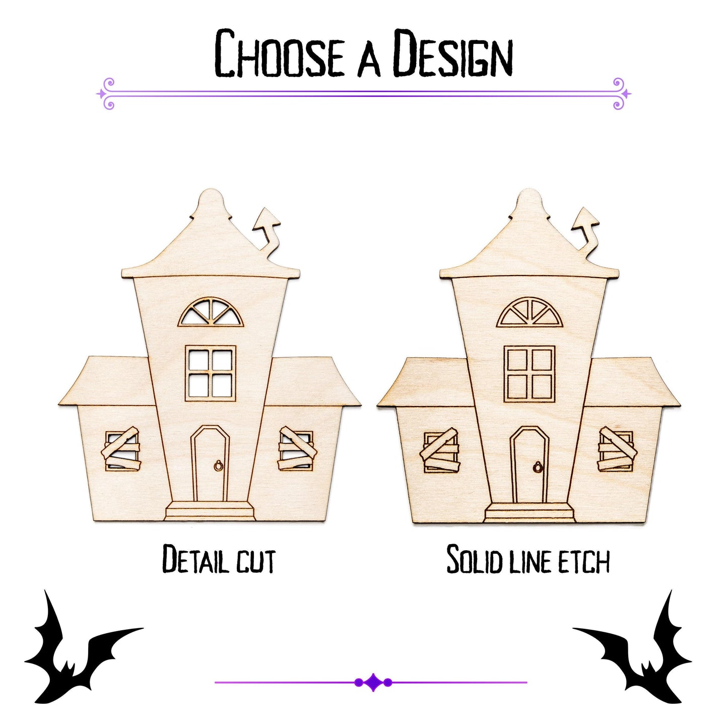 Haunted Abandoned House Wood Cutout - Laser Cut Unfinished Craft Shape - Multiple Sizes
