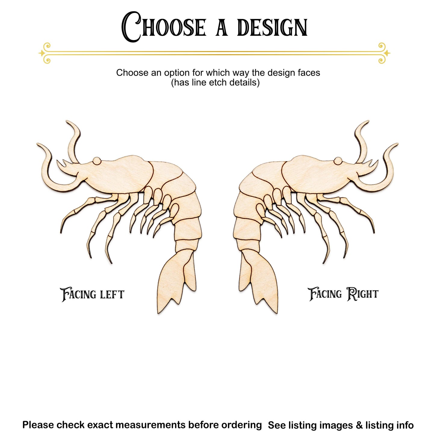 Shrimp Wood Cutout - Laser Cut Unfinished Craft Shape - Multiple Sizes