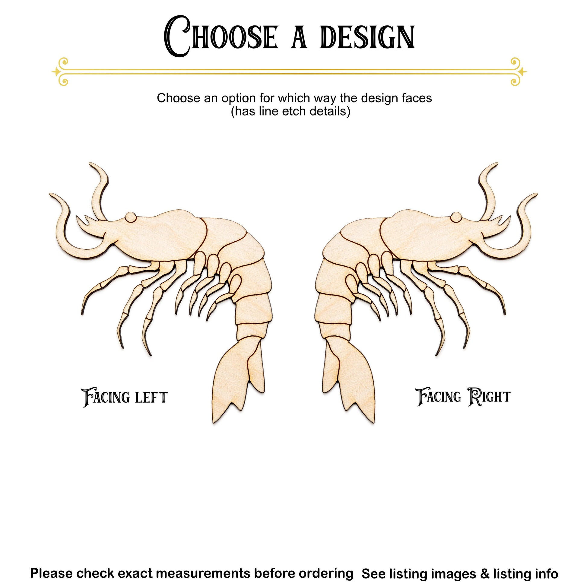 Shrimp Wood Cutout - Laser Cut Unfinished Craft Shape - Multiple Sizes