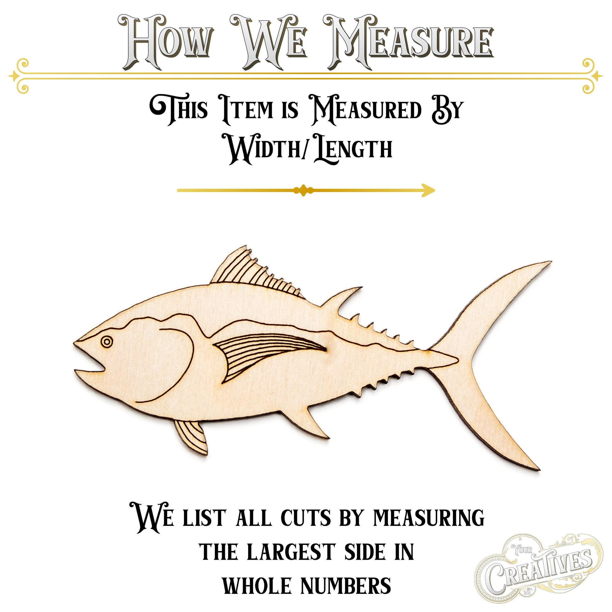 Tuna Fish Wood Cutout - Laser Cut Unfinished Craft Shape - Multiple Sizes