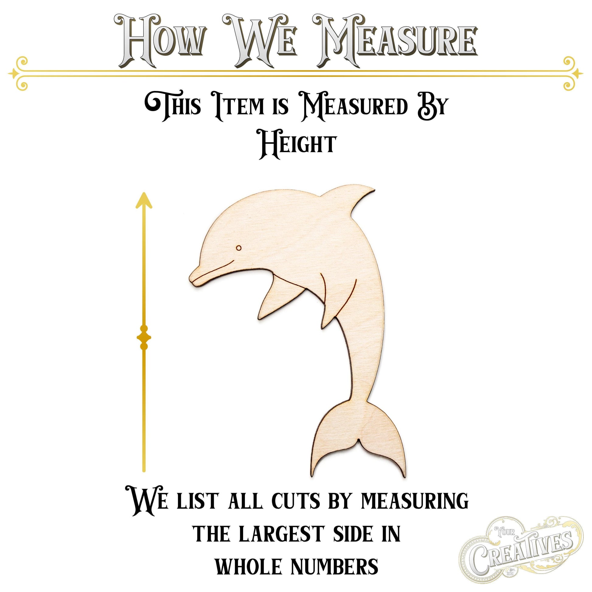 Dolphin Wood Cutout - Laser Cut Unfinished Craft Shape - Multiple Sizes