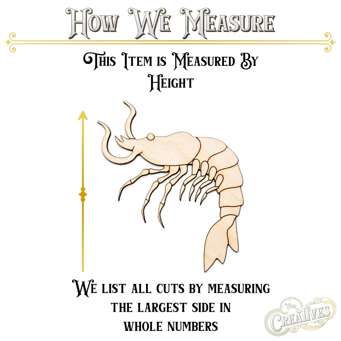Shrimp Wood Cutout - Laser Cut Unfinished Craft Shape - Multiple Sizes