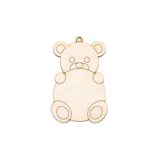 Hugging Teddy Bear Wood Ornament - Laser Cut Unfinished Christmas Ornament - Multiple Sizes