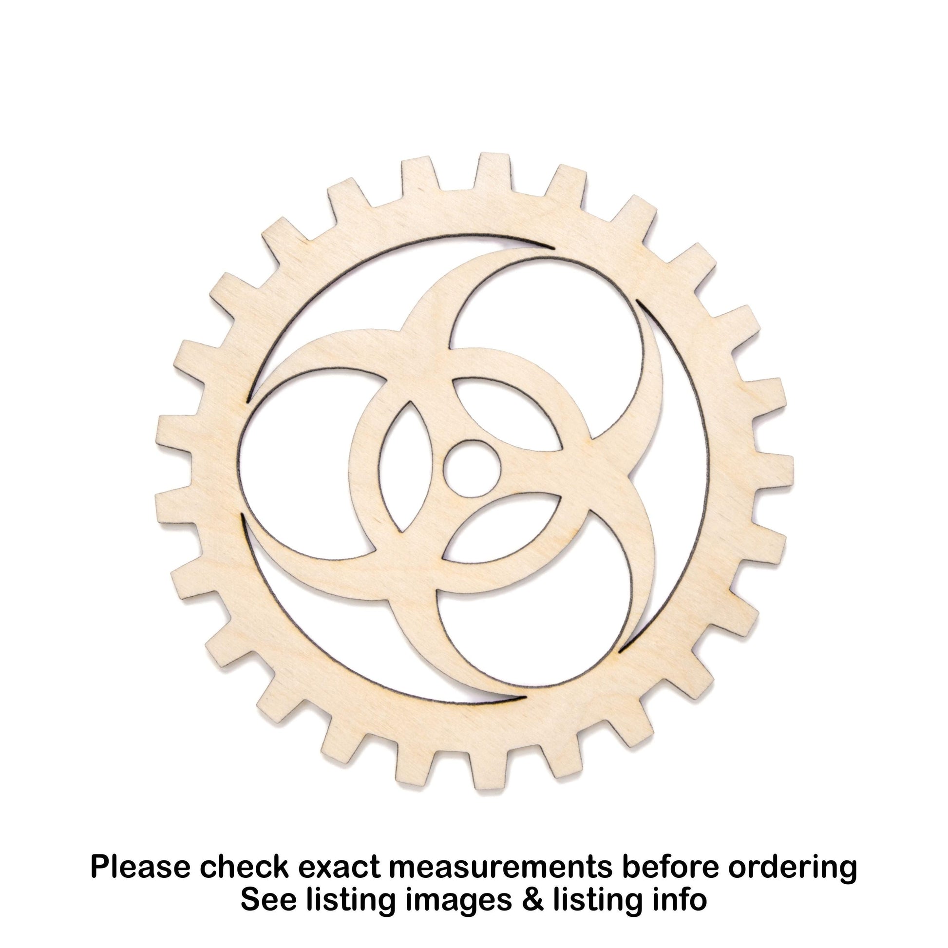Biohazard Gear Wood Cutout - Laser Cut Unfinished Craft Shape - Multiple Sizes