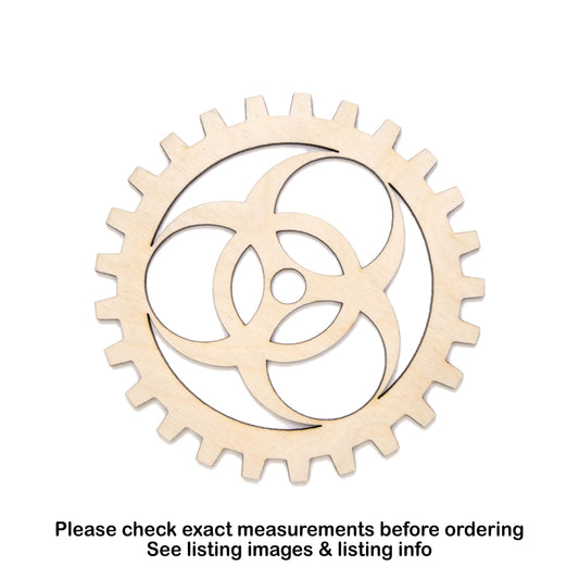 Biohazard Gear Wood Cutout - Laser Cut Unfinished Craft Shape - Multiple Sizes