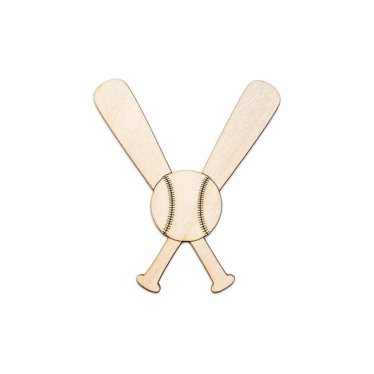 Baseball And Bats Crossed Wood Cutout - Laser Cut Unfinished Craft Shape - Multiple Sizes