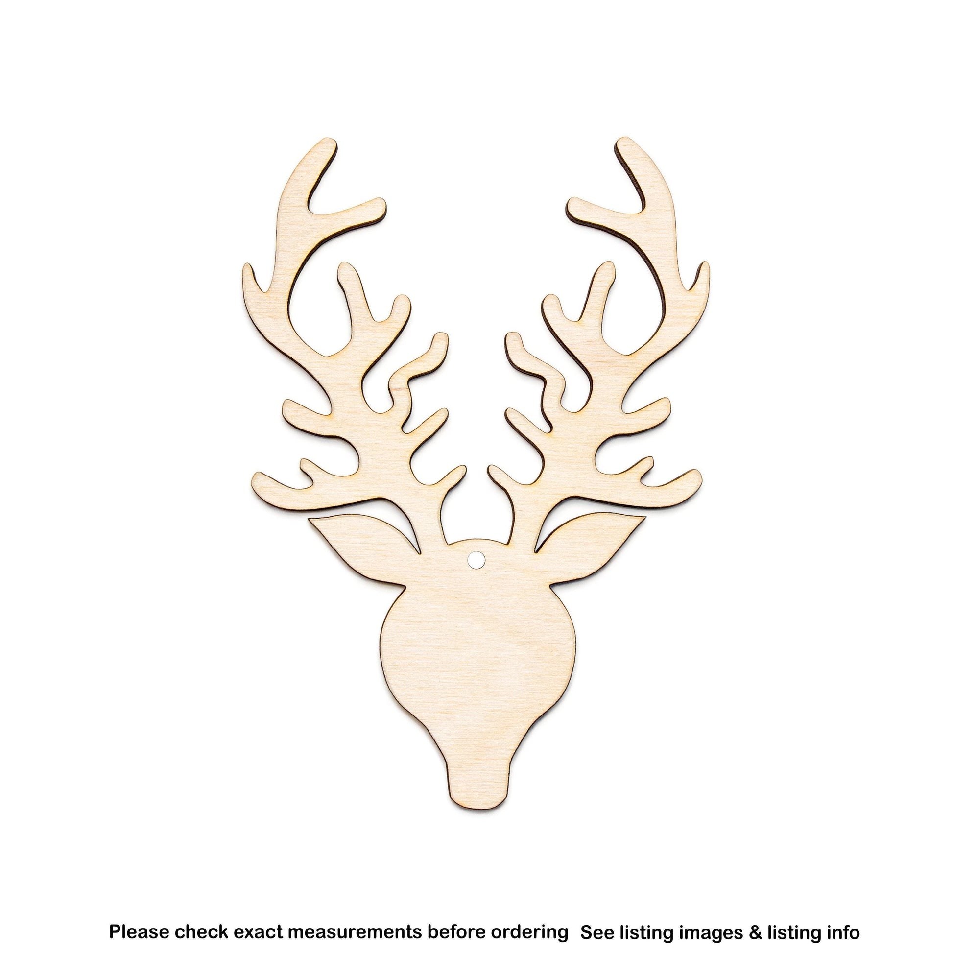 Deer With Antlers Wood Ornament - Laser Cut Unfinished Christmas Ornament - Multiple Sizes