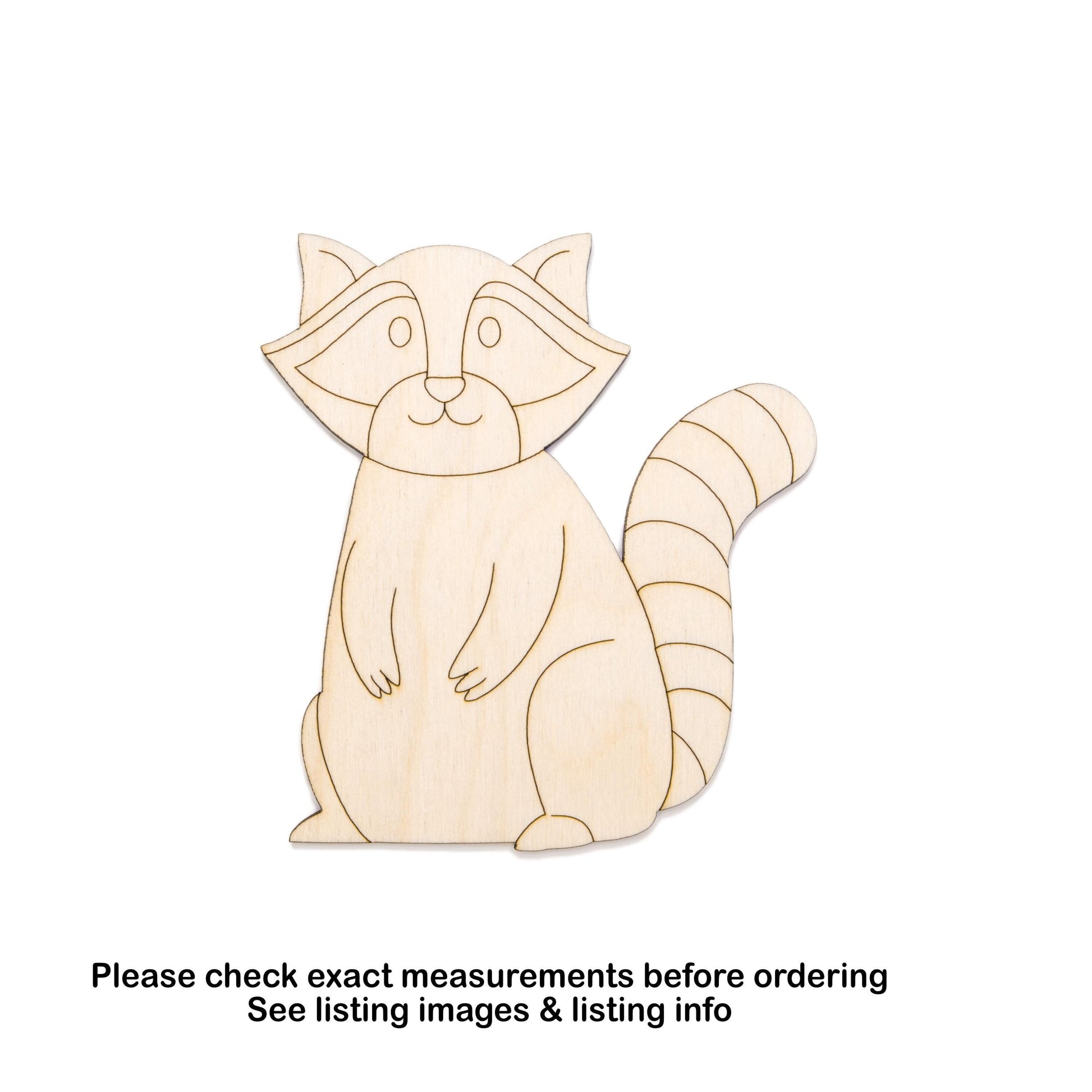 Cute Raccoon Detailed Wood Cutout - Laser Cut Unfinished Craft Shape - Multiple Sizes