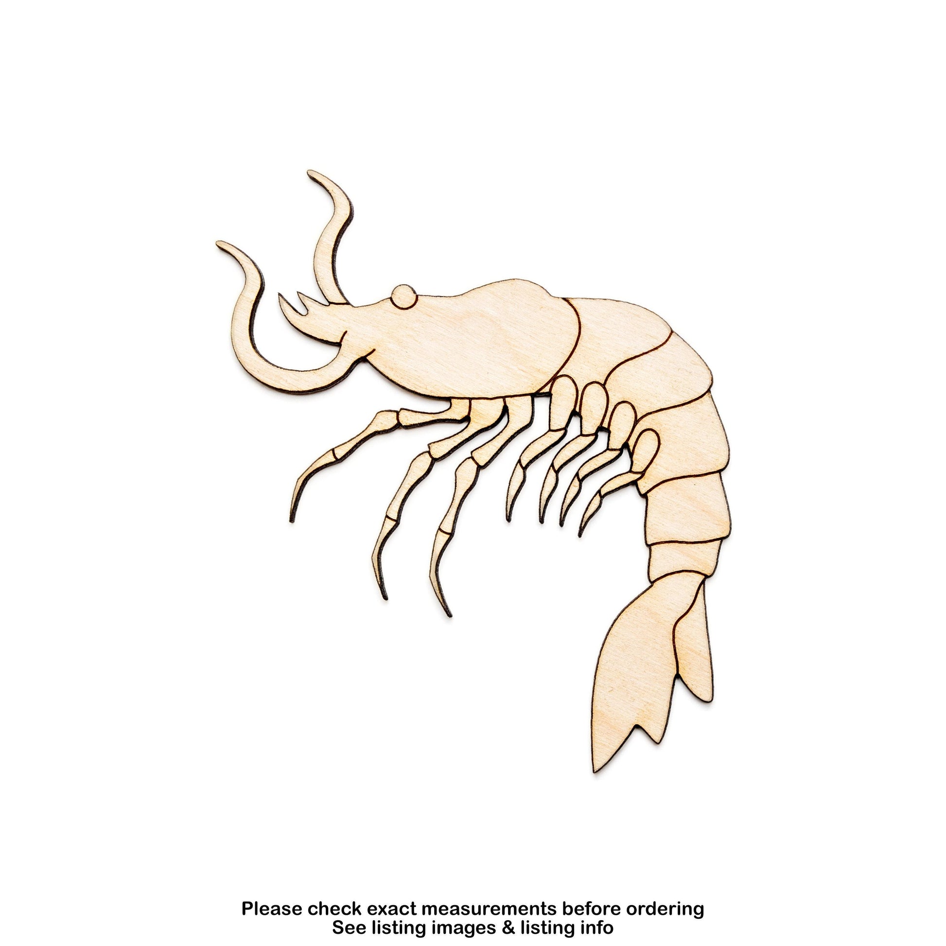 Shrimp Wood Cutout - Laser Cut Unfinished Craft Shape - Multiple Sizes