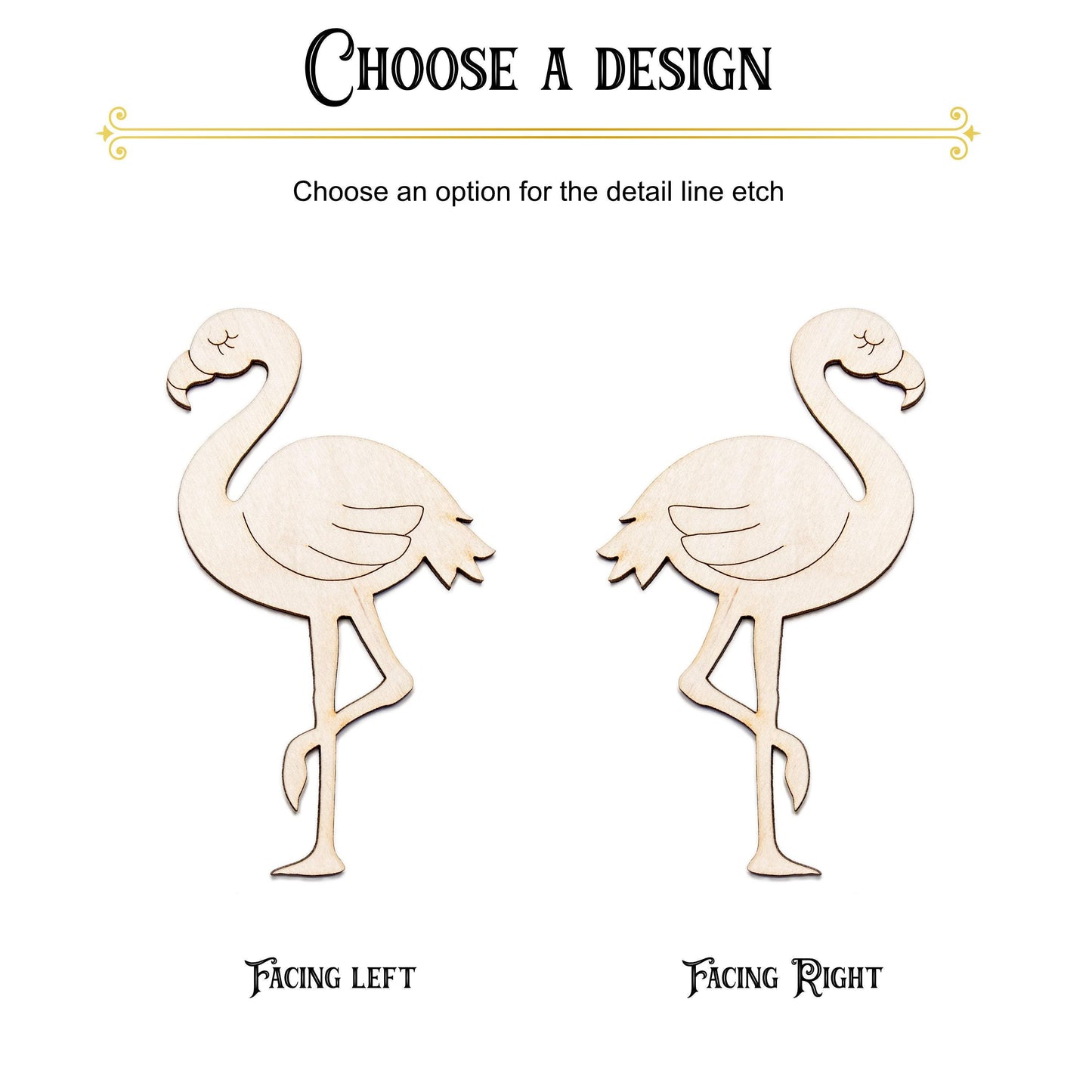 Cute Flamingo Detailed Wood Cutout - Laser Cut Unfinished Craft Shape - Multiple Sizes
