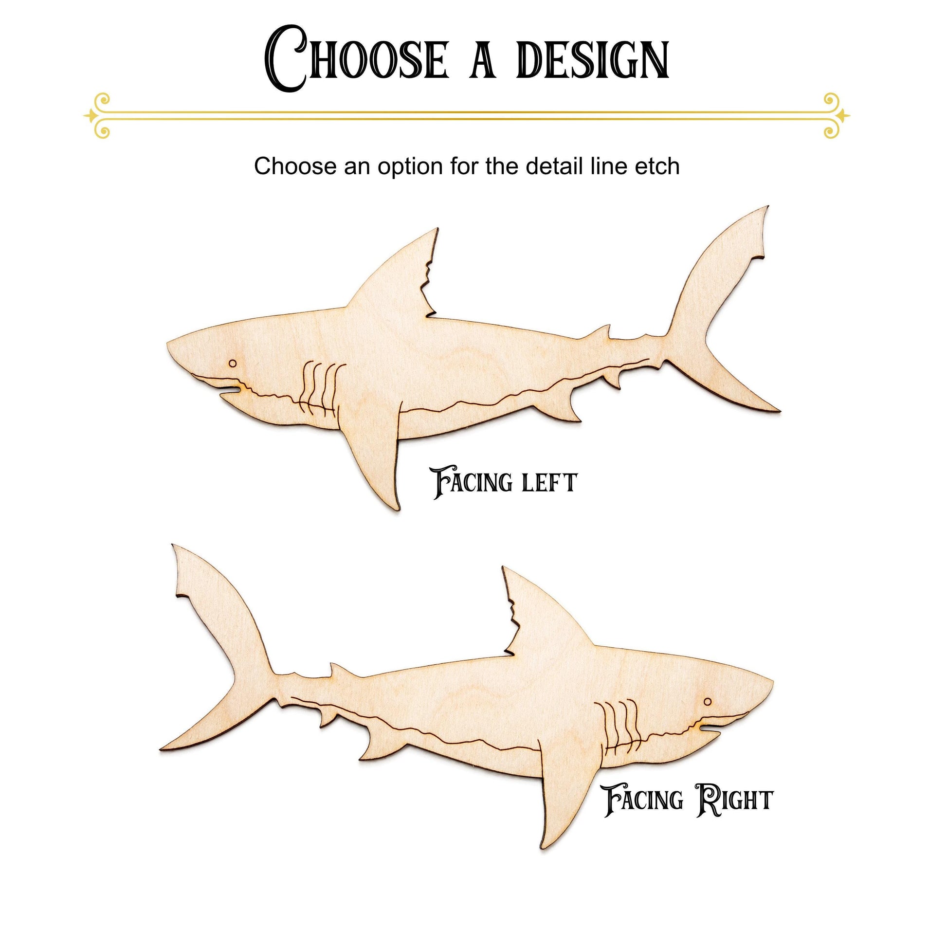 Shark Wood Cutout - Laser Cut Unfinished Craft Shape - Multiple Sizes