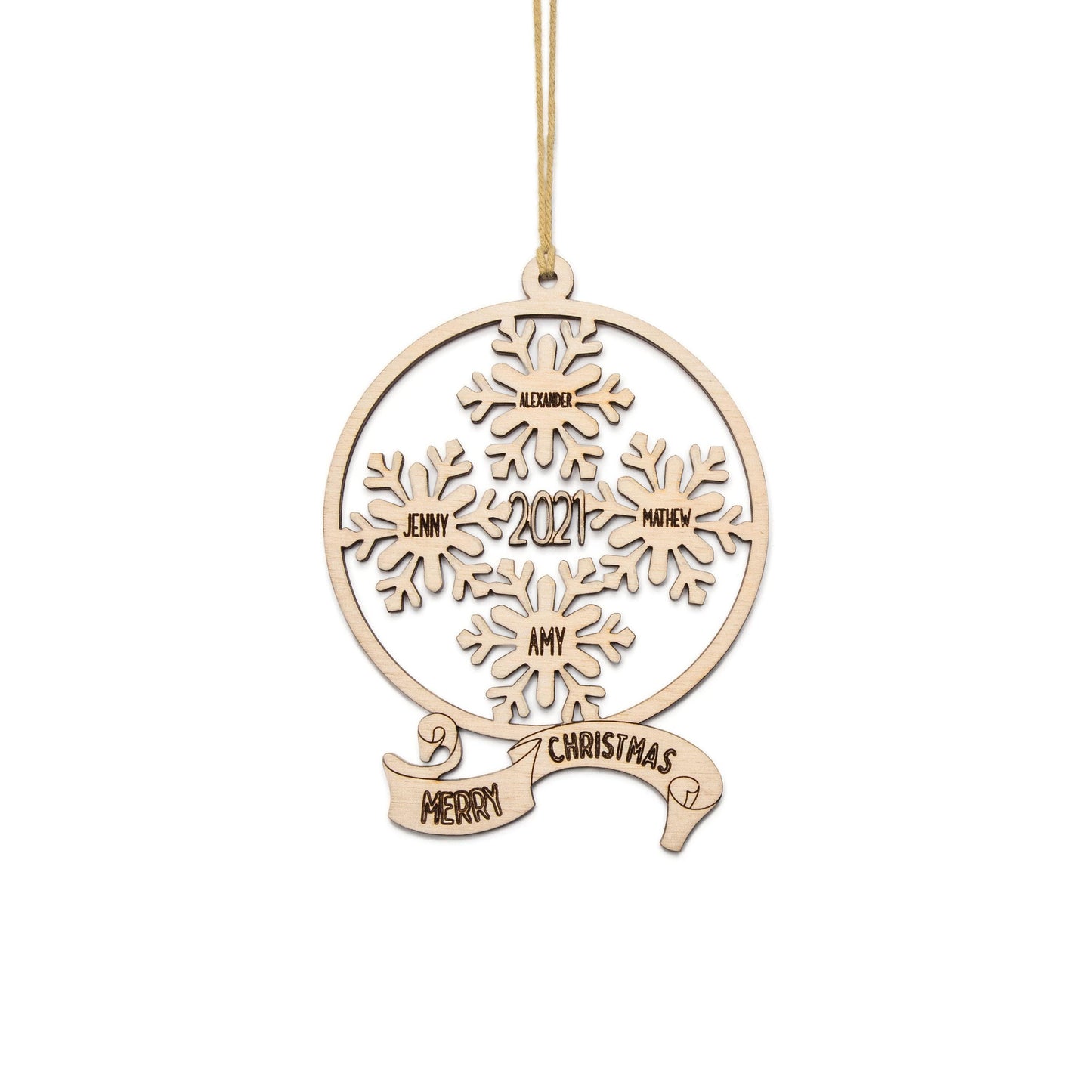 Snowflake Names Custom Wood Ornament - Laser Cut Unfinished Holiday Craft Shape