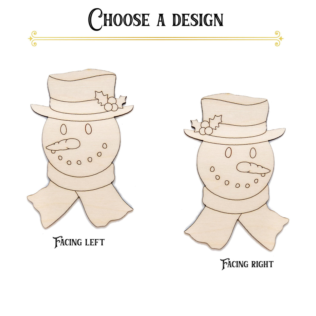 Snowman Head With Top Hat Detailed Wood Cutout - Laser Cut Unfinished Craft Shape - Multiple Sizes