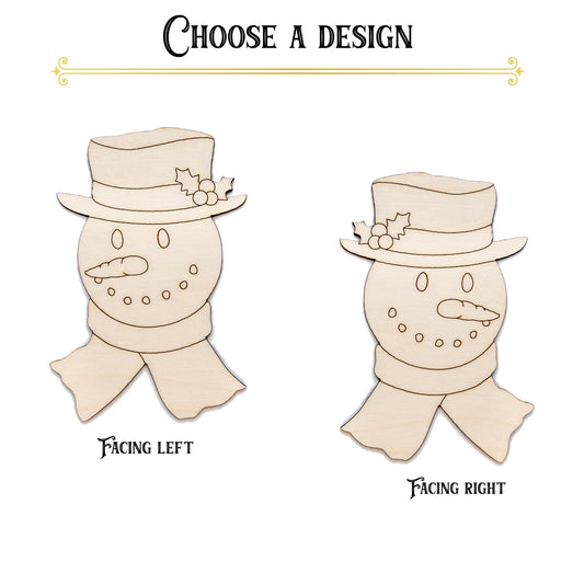 Snowman Head With Top Hat Detailed Wood Cutout - Laser Cut Unfinished Craft Shape - Multiple Sizes
