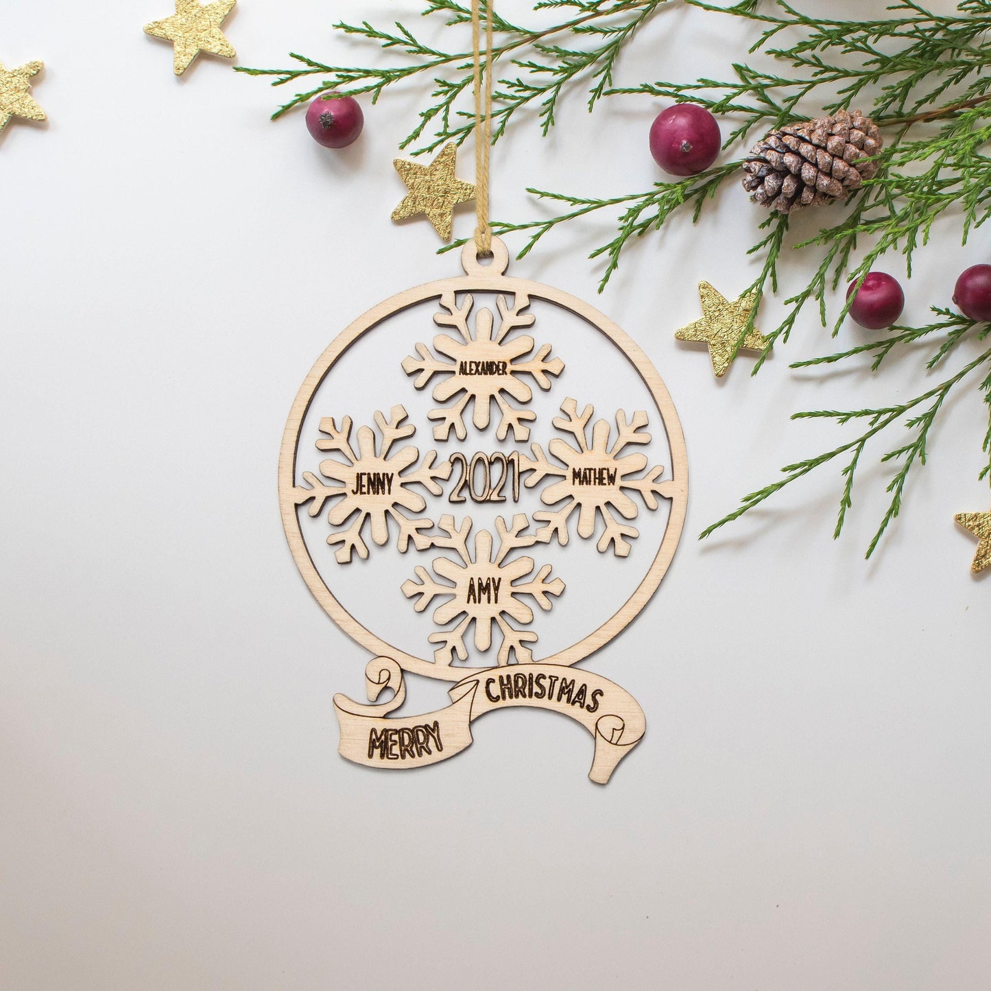 Snowflake Names Custom Wood Ornament - Laser Cut Unfinished Holiday Craft Shape