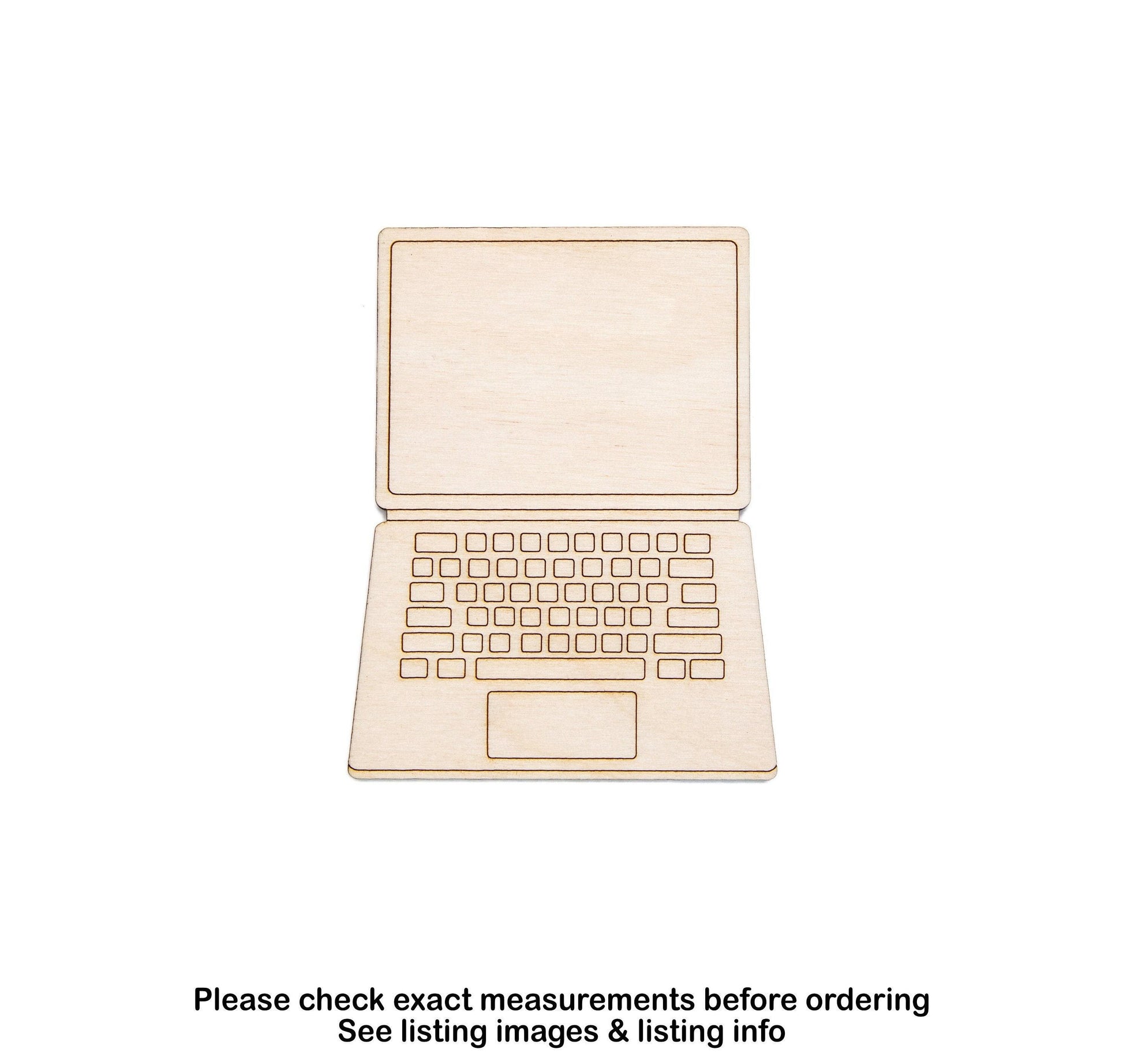 Laptop Detailed Wood Cutout - Laser Cut Unfinished Craft Shape - Multiple Sizes