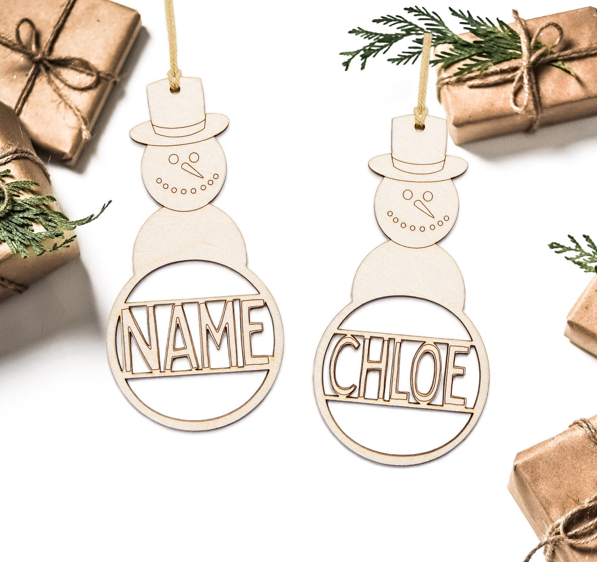 Custom Name Snowman Wood Ornament - Laser Cut Unfinished Holiday Craft Shape