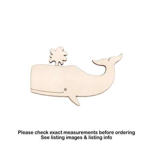Cute Sperm Whale With Spout Detailed Wood Cutout - Laser Cut Unfinished Craft Shape - Multiple Sizes