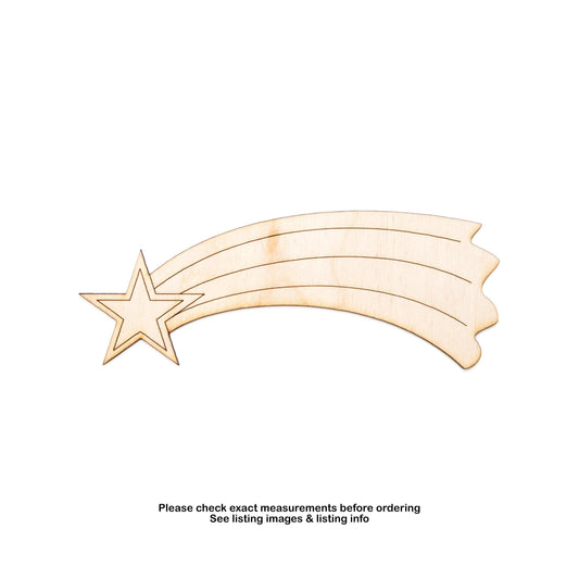 Shooting Star Wood Cutout - Laser Cut Unfinished Craft Shape - Multiple Sizes