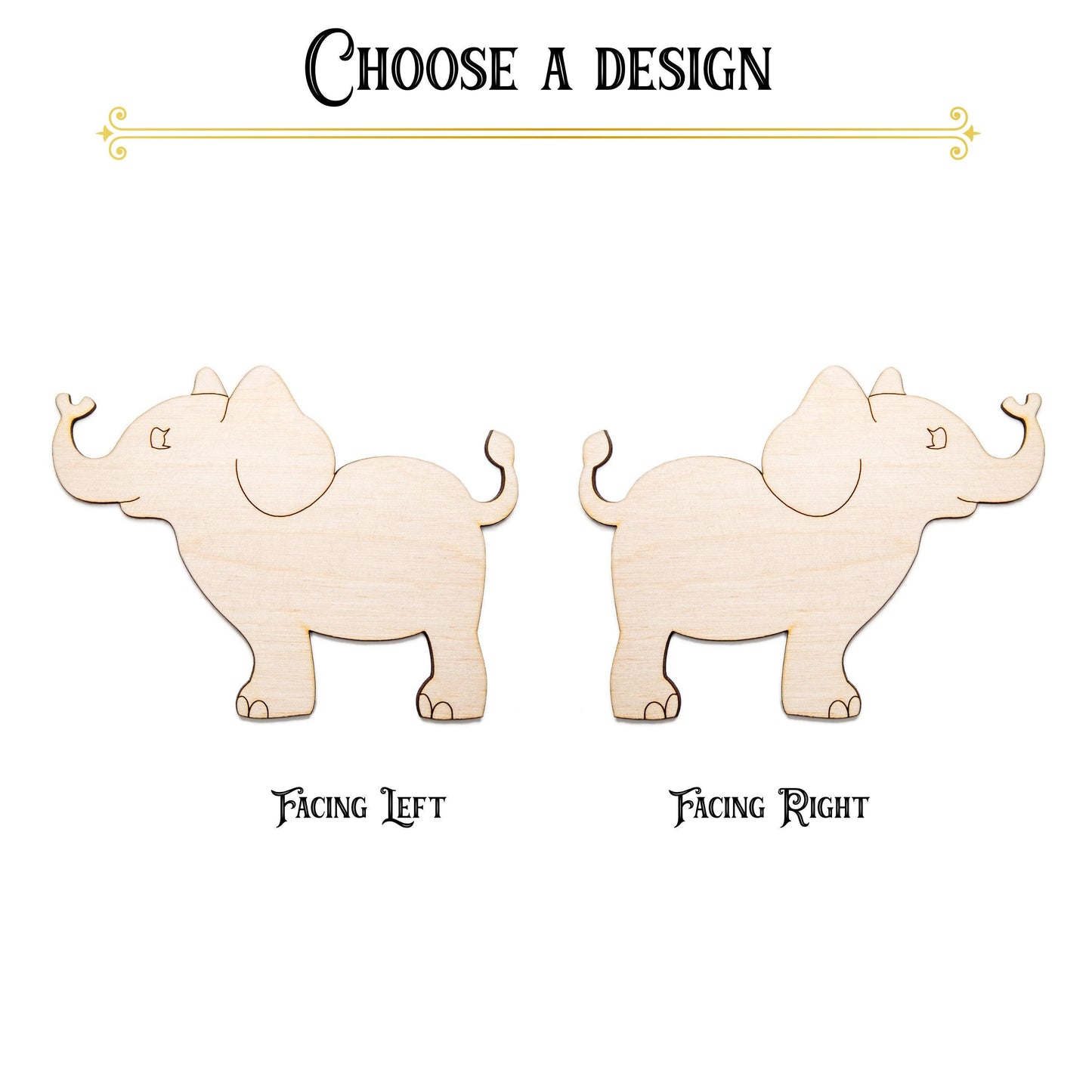 Baby Elephant Standing Wood Cutout - Laser Cut Unfinished Craft Shape - Multiple Sizes