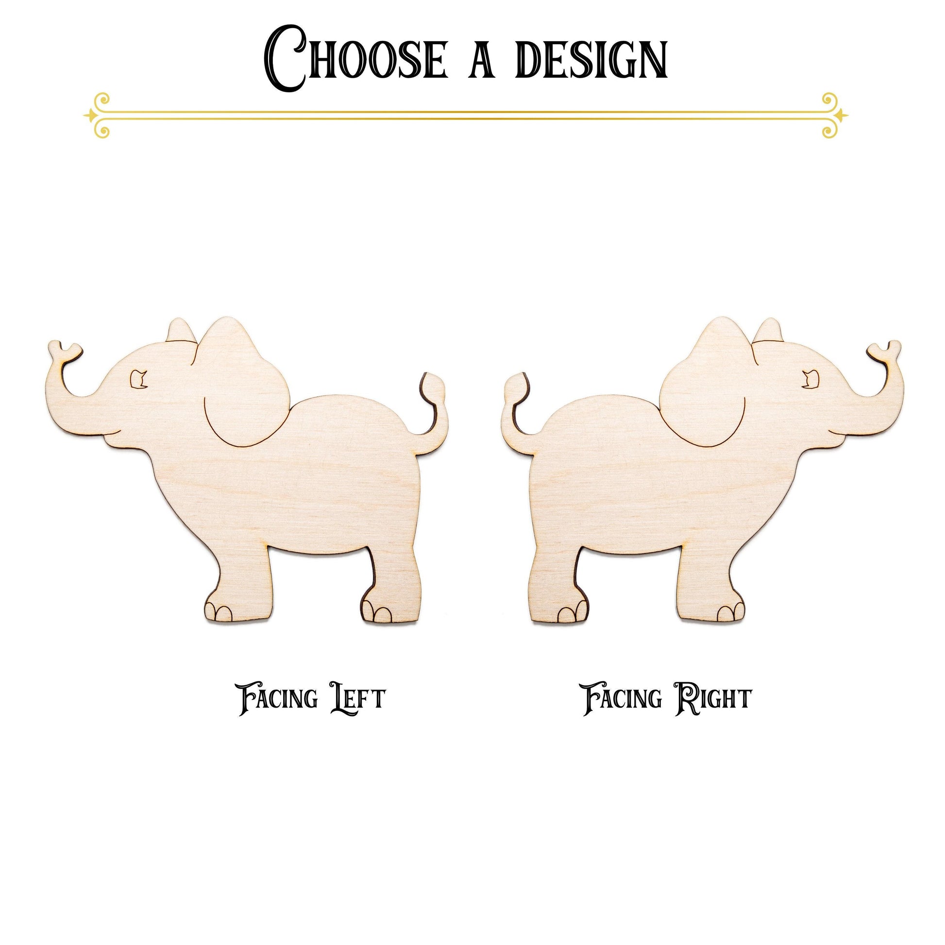 Baby Elephant Standing Wood Cutout - Laser Cut Unfinished Craft Shape - Multiple Sizes